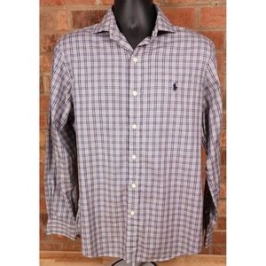 Polo Ralph Lauren Performance Shirt Medium Long Sleeve Blue White Red Plaid